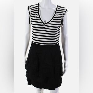 BCBC Max Azria Womens
Striped Short Sleeved Tiered
Dress White Black Size‎ S